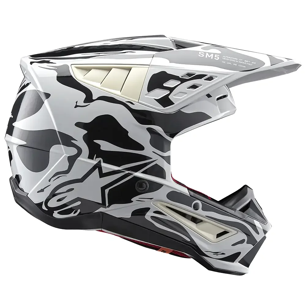 Acabados interiores y sistema de retención del modelo SM5 MINERAL Gris Frío/Gris Oscuro Brillante Casco Alpinestars - Moto Garage Miami