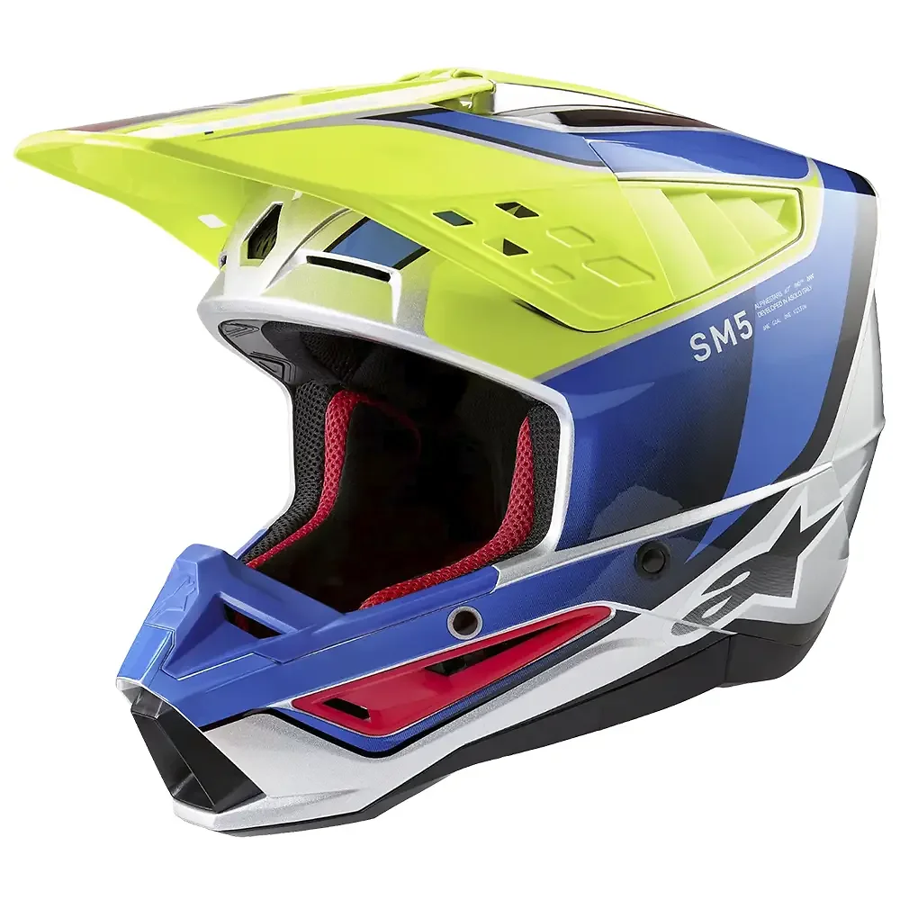 Materiales y estética visual de la versión Amarillo Fluo/Esmalte/Azul Plata Brillante, 2XL del SM5 SAIL Casco - Moto Garage Miami