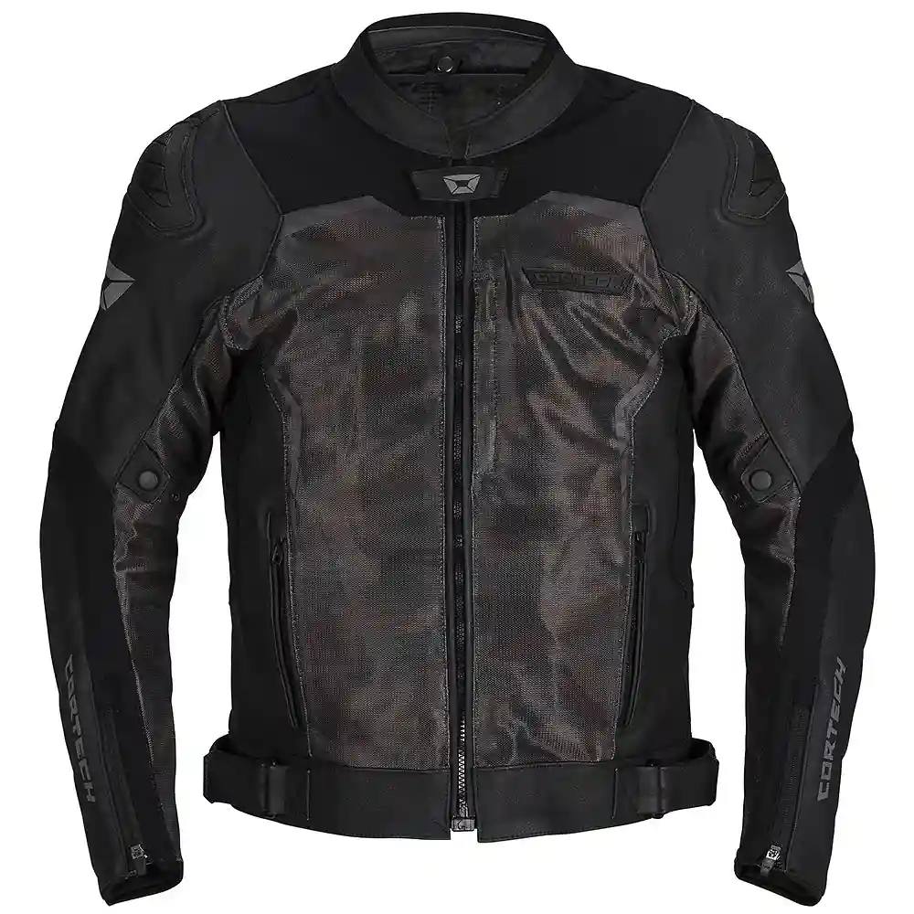Vista frontal y diseño de calota del VADER Chaqueta Cortech - Moto Garage Miami