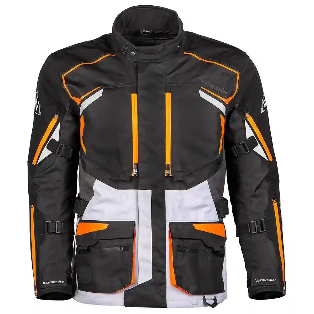 Vista frontal y diseño de calota del HIGHLANDER ADV Chaqueta Tourmaster - Moto Garage Miami