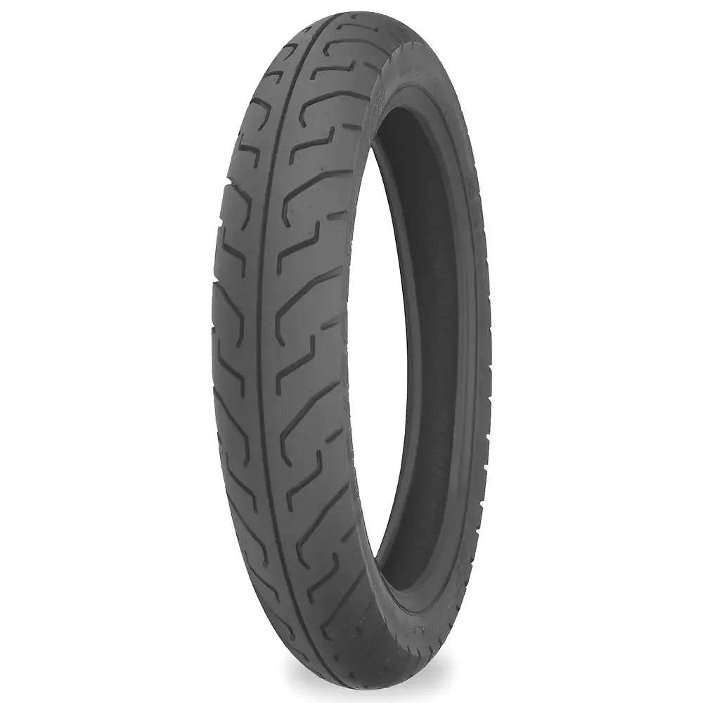Vista frontal y diseño de calota del Shinko 120/90-18 65H BIAS TL - Moto Garage Miami