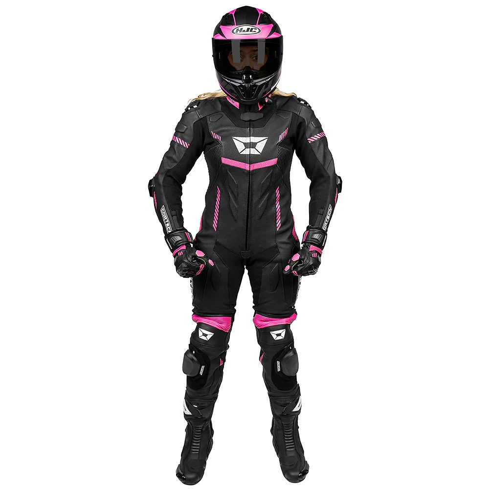 Acabado de fábrica en color Negro/Rosa, XL para el REVO SPORT AIR Mujer Traje de cuero - Moto Garage Miami