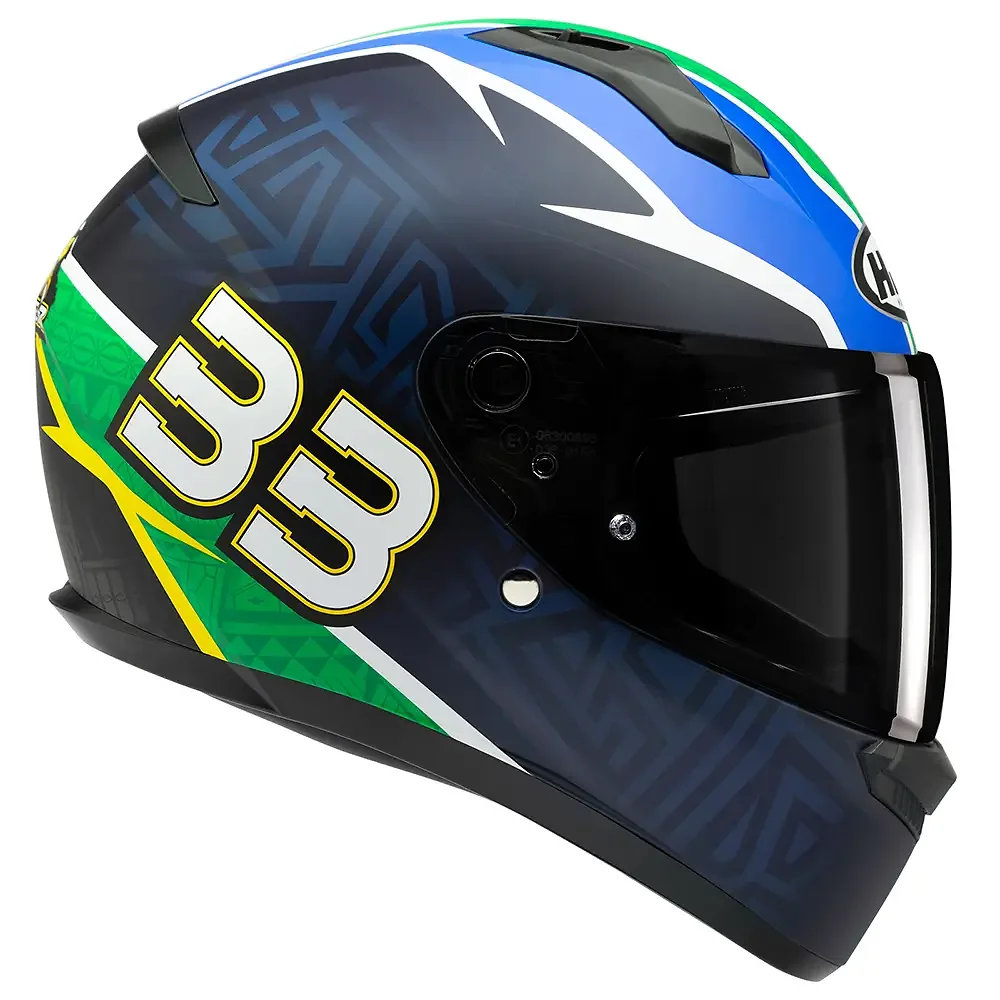 Primer plano de la construcción y material del C10 Brad Binder BB33 LTD / Casco HJC - Moto Garage Miami