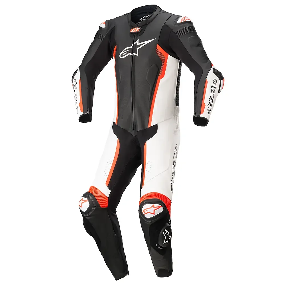 Acabado de fábrica en color Negro/Blanco/Rojo Fluor, 60 para el Missile V2 1 Pieza / Traje de Cuero - Moto Garage Miami
