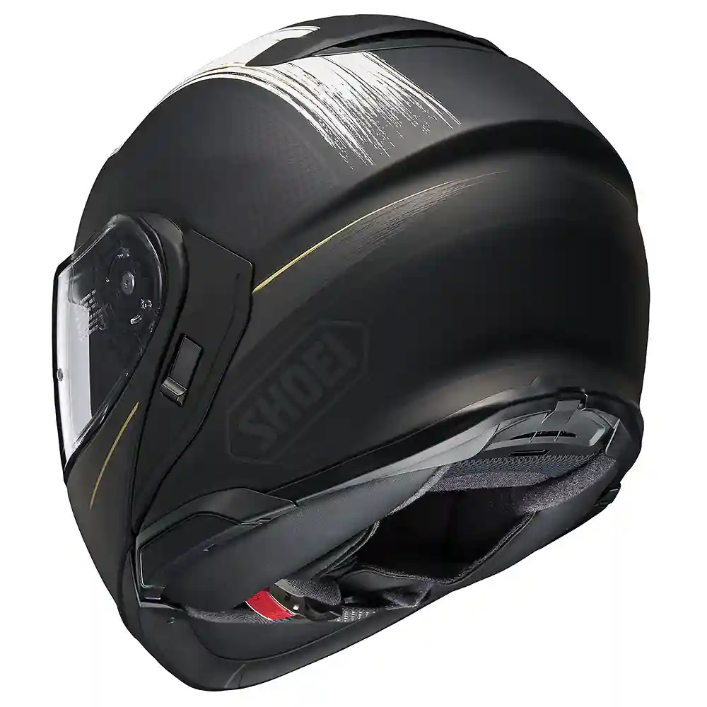 Detalle posterior y spoiler integrado del equipamiento NEOTEC 3 SATORI Casco Shoei - Moto Garage Miami