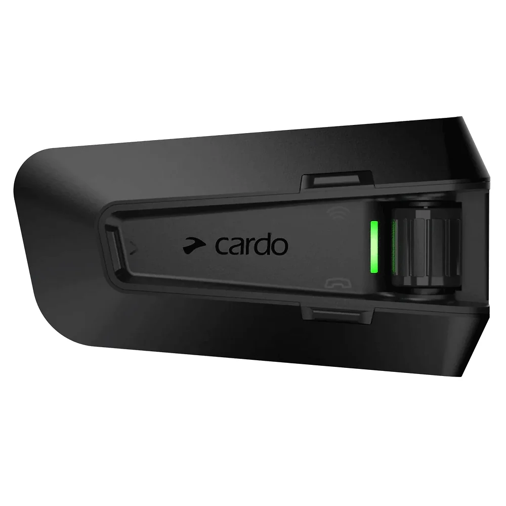 Vista frontal y diseño de calota del PACKTALK PRO / Sistema de Comunicación CARDO - Moto Garage Miami