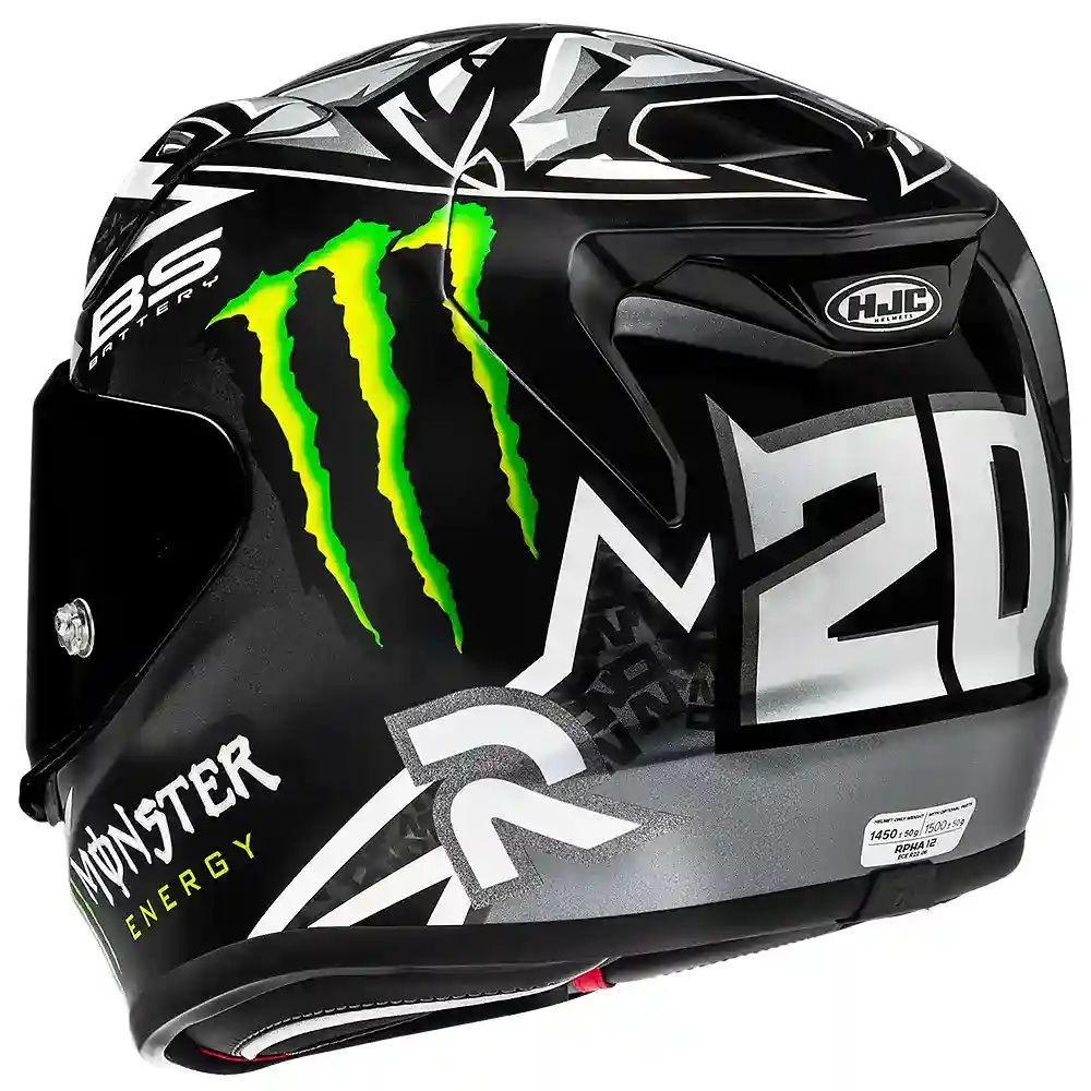 Primer plano de la construcción y material del RPHA 12N QUARTARARO REPLICA NEGRO / Casco HJC - Moto Garage Miami