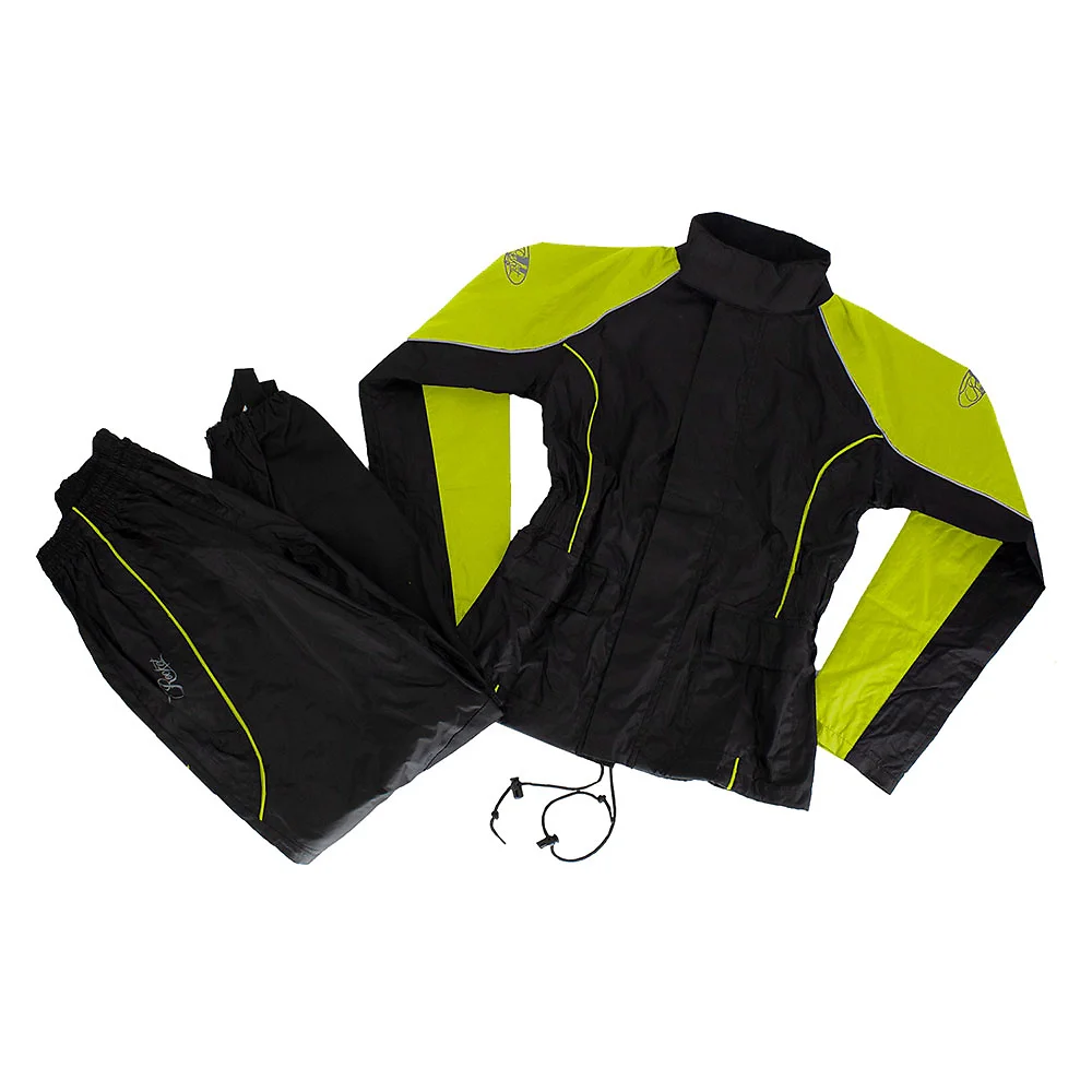 Toma estructural y acabado gráfico Negro/Alta Visibilidad, 1 DIVA del modelo Traje de lluvia de 2 Piezas RS-2 (Mujer) - Moto Garage Miami