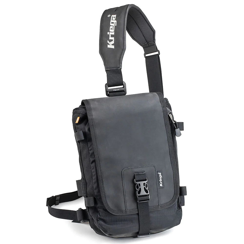 Vista frontal y diseño de calota del Kriega Bolsa de Mensajero SLING - Moto Garage Miami