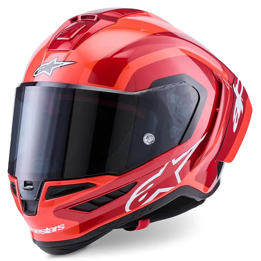 Detalle de pintura y diseño en tonalidad Negro/Blanco/Doble Rojo Brillante, 2XL del SUPERTECH R10 ARIUS / Casco - Moto Garage Miami