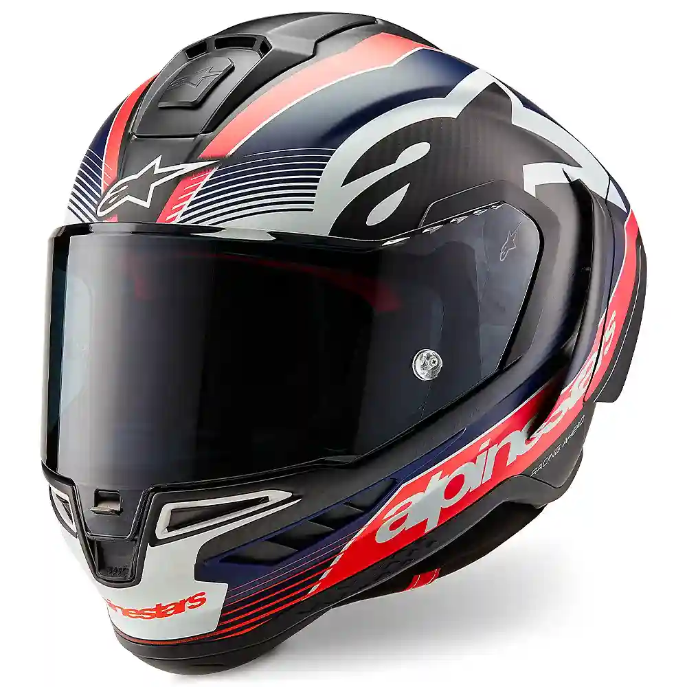 Toma estructural y acabado gráfico Negro/Carbono Rojo Flúor/Azul mate, XL del modelo Supertech R10 TEAM / Casco - Moto Garage Miami