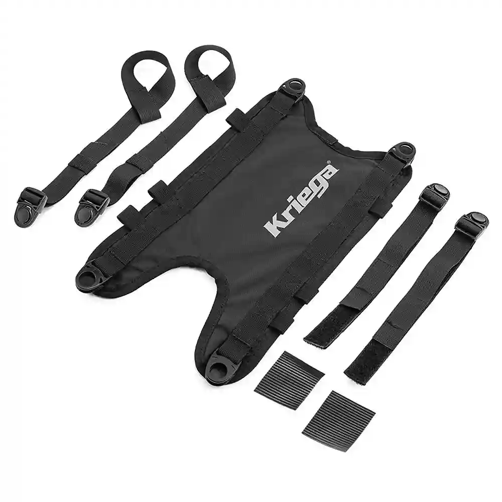 Vista frontal y diseño de calota del Kriega Convertidor US DRYPACK - Deposito de combustible - Moto Garage Miami