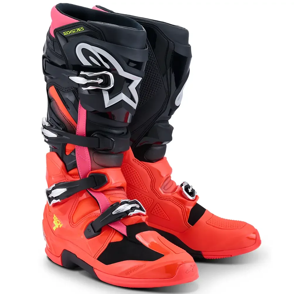 Acabado de fábrica en color Negro/Rojo Fluor/Rosa Fluor, 13 para el TECH 7 MX / Botas - Moto Garage Miami