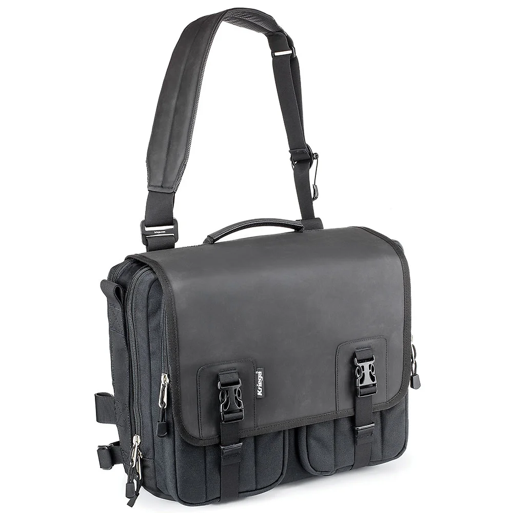 Vista frontal y diseño de calota del Kriega Bolsa de Mensajero URBAN EDC - Moto Garage Miami
