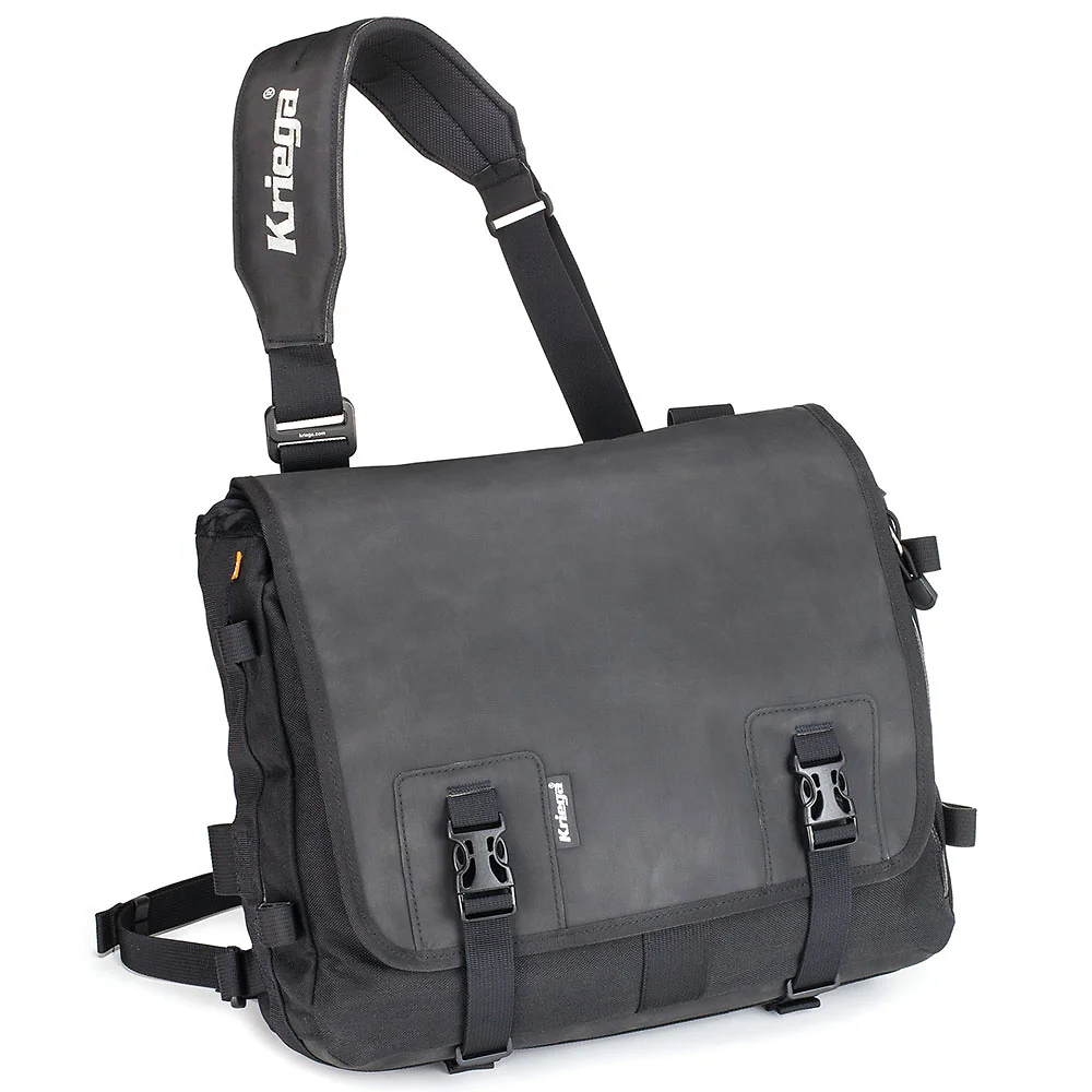 Vista frontal y diseño de calota del Kriega Bolsa de Mensajero URBAN - Moto Garage Miami