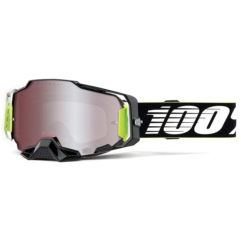 Detalle de pintura y diseño en tonalidad Espejo Hiper Plata, Racr del Goggles 100% ARMEGA LENTES HIPER - Moto Garage Miami