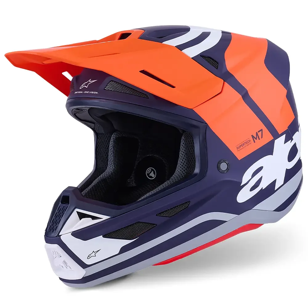 Materiales y estética visual de la versión Naranja/Azul Mate, 2XL del SM7 CORE - Casco - Moto Garage Miami