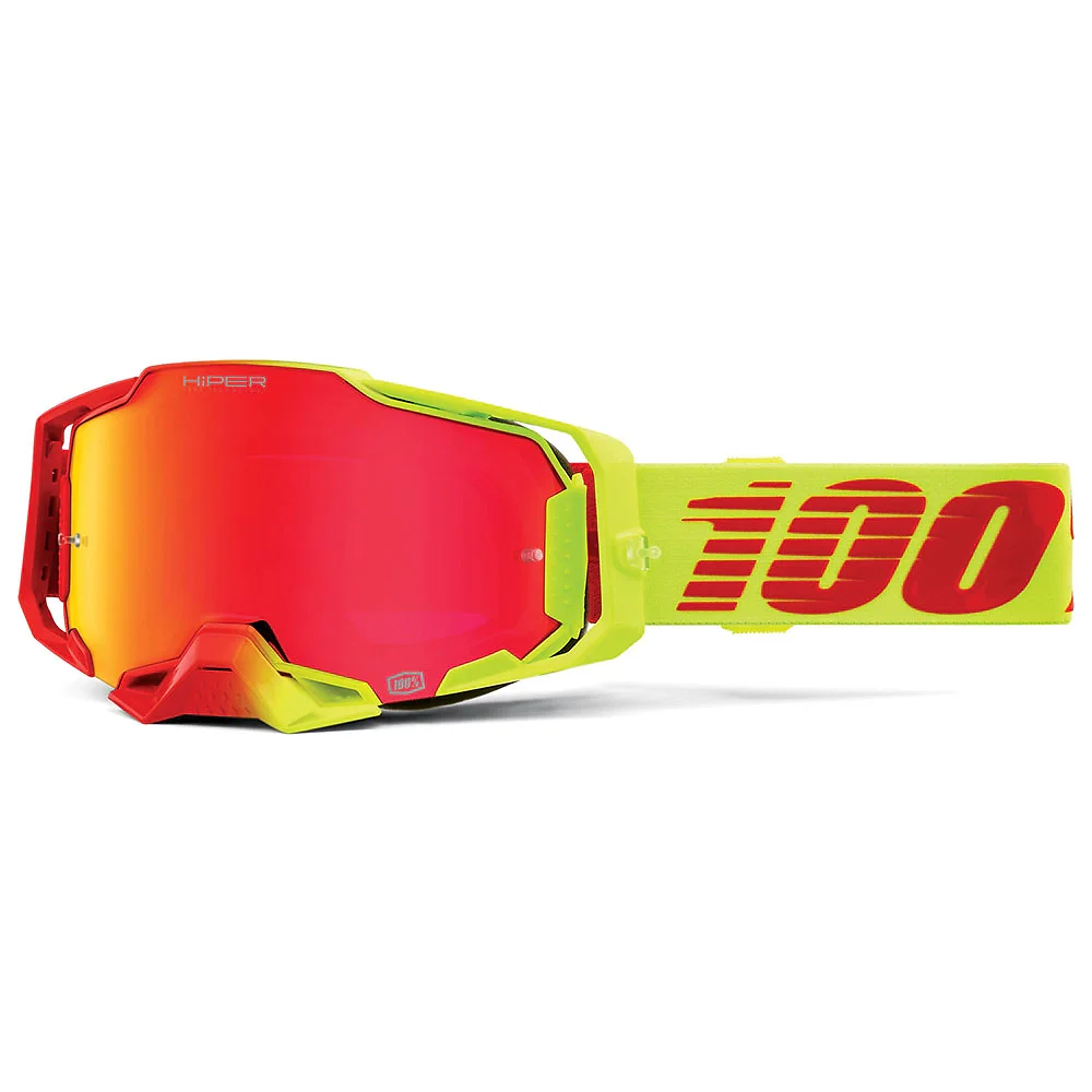 Detalle de pintura y diseño en tonalidad Espejo Hiper Rojo, Solaris del Goggles 100% ARMEGA LENTES HIPER - Moto Garage Miami