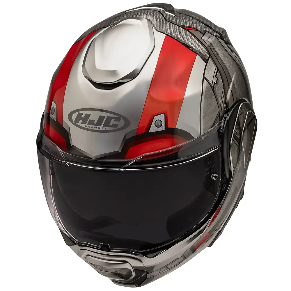 Detalle posterior y spoiler integrado del equipamiento F100 ANT-MAN / Casco HJC - Moto Garage Miami