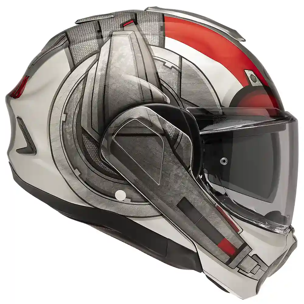 Primer plano de la construcción y material del F100 ANT-MAN / Casco HJC - Moto Garage Miami