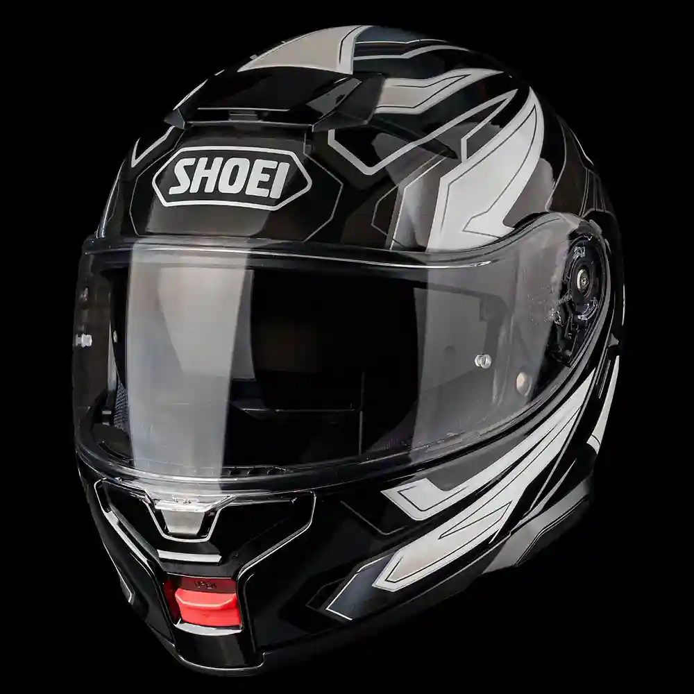 Vista frontal y diseño de calota del NEOTEC 3 ANTHEM Casco Shoei - Moto Garage Miami