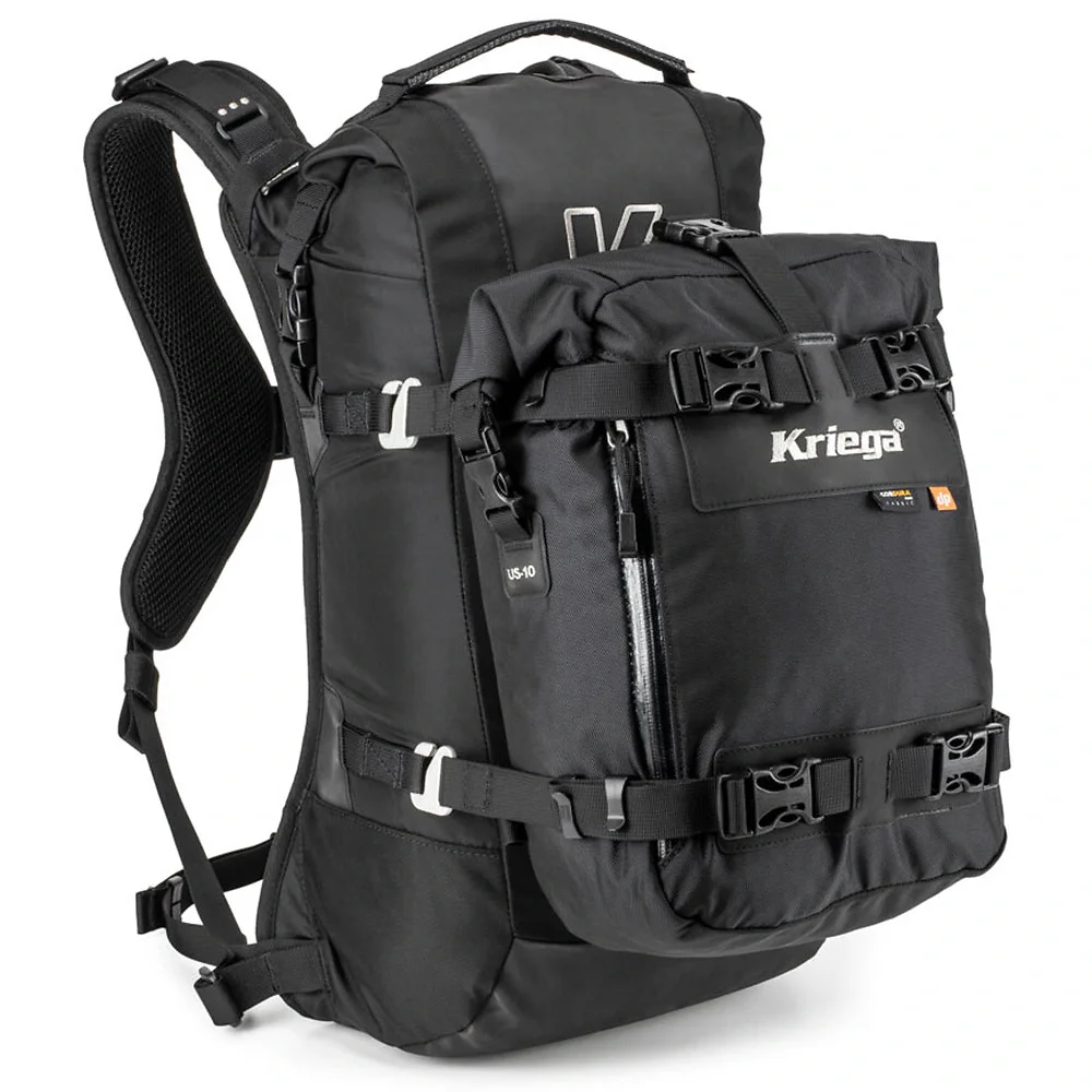 Vista frontal y diseño de calota del Mochila R16 - Moto Garage Miami