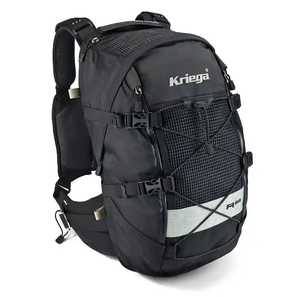 Vista frontal y diseño de calota del Mochila R35 - Moto Garage Miami