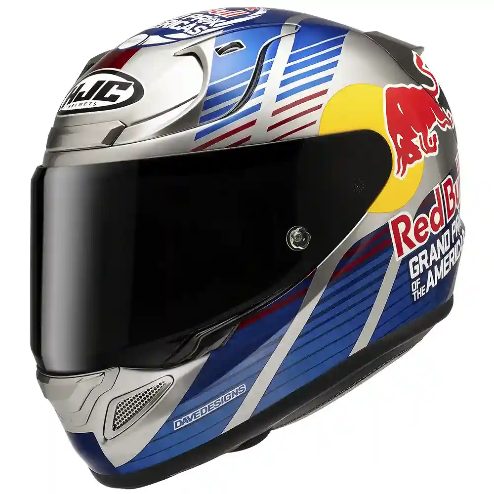 Detalle de pintura y diseño en tonalidad 2XL del RPHA 12N RED BULL AUSTIN GP 2 / Casco - Moto Garage Miami