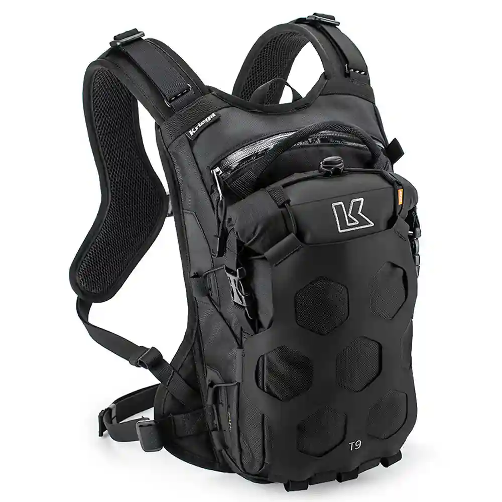 Toma estructural y acabado gráfico Negro del modelo Mochila TRAIL 9 ADVENTURE - Moto Garage Miami