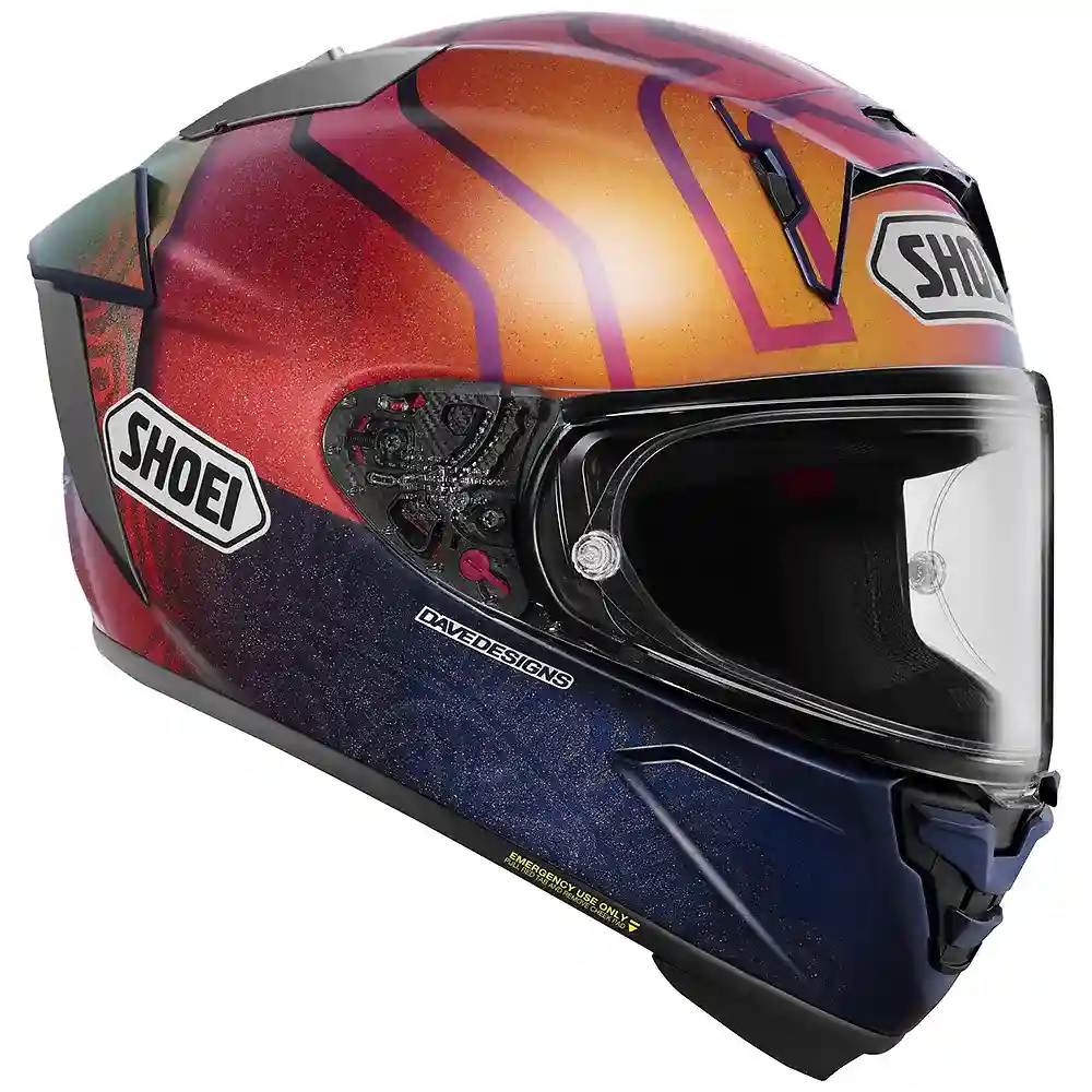 Detalle posterior y spoiler integrado del equipamiento X-FIFTEEN MARQUEZ HOLI / Casco SHOEI - Moto Garage Miami